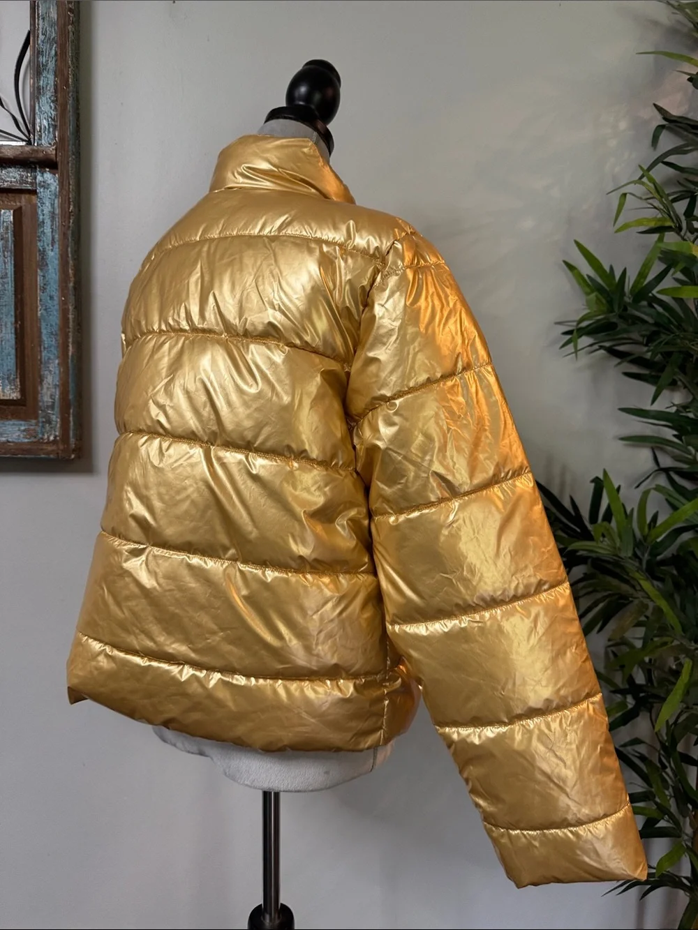 Time and Tru Metallic Gold Quilted Puffer Jacket NWT M